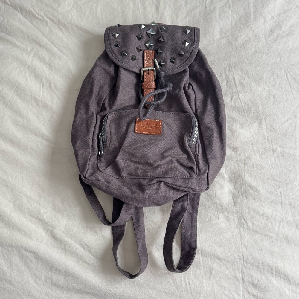 PINK Victoria's Secret Gray Backpack with Leather Accents